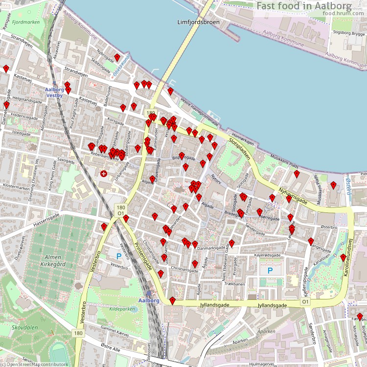 Fastfood Aalborg - map of restaurants