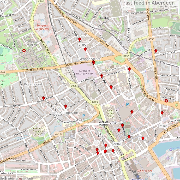 Fast food Aberdeen - map of restaurants