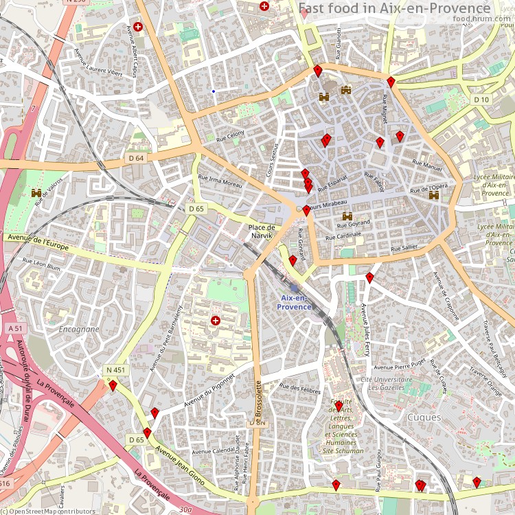 Fast food Aix-en-Provence - map of restaurants