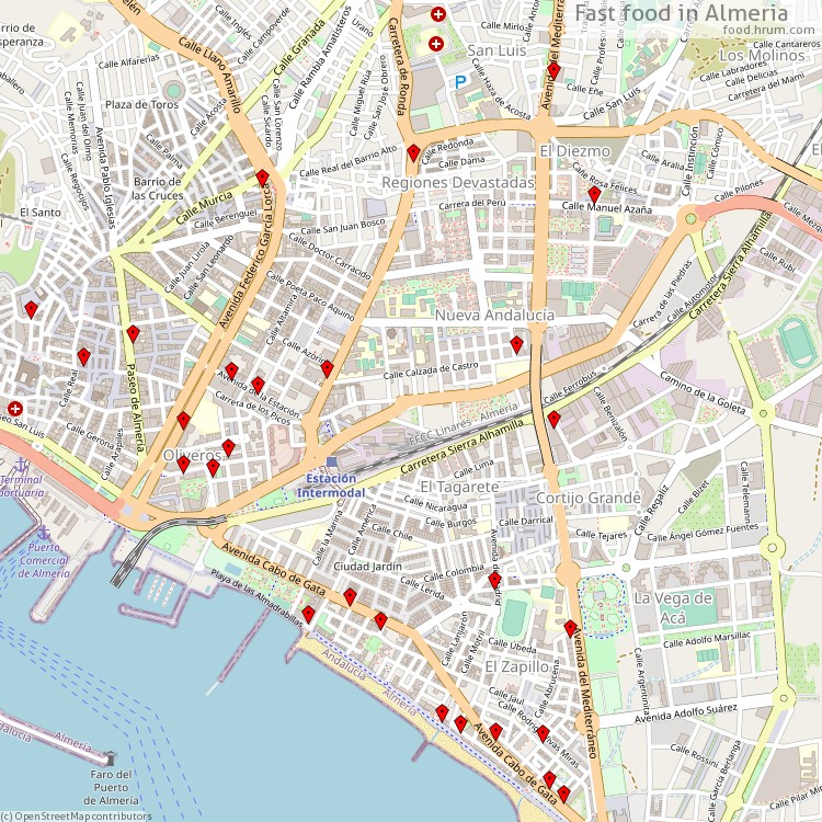 Comidas rápidas Almería - map of restaurants
