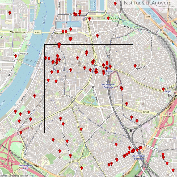 Fast food Antwerpen - map of restaurants