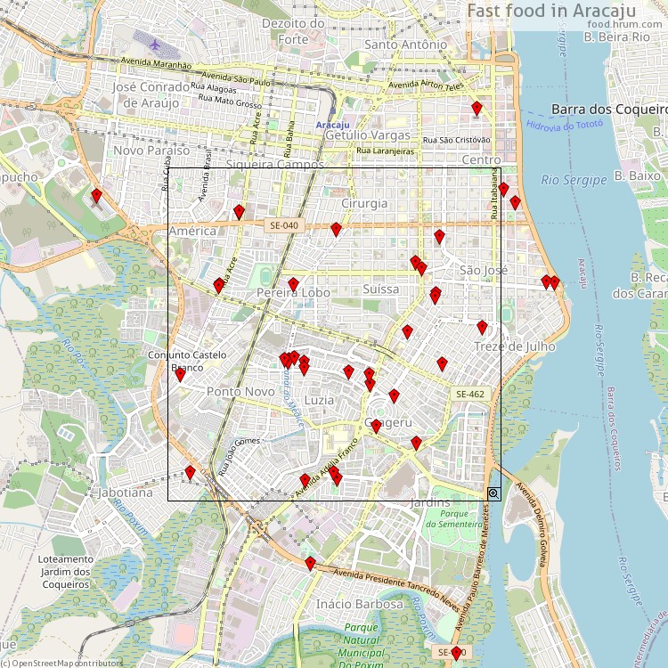 Fast food Aracaju - map of restaurants