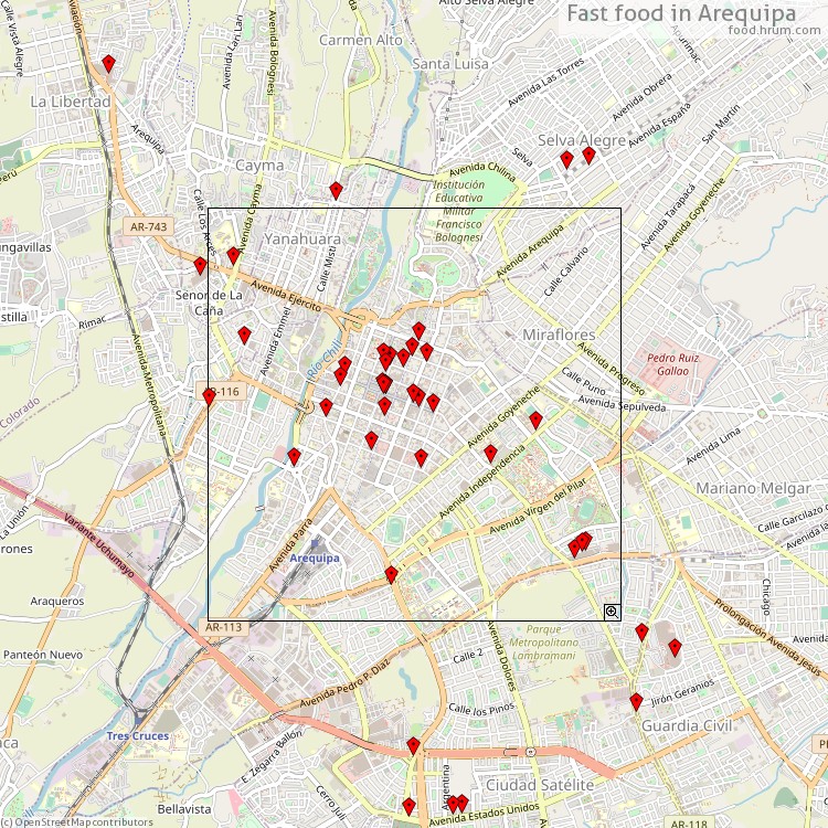 Fast food Arequipa - map of restaurants
