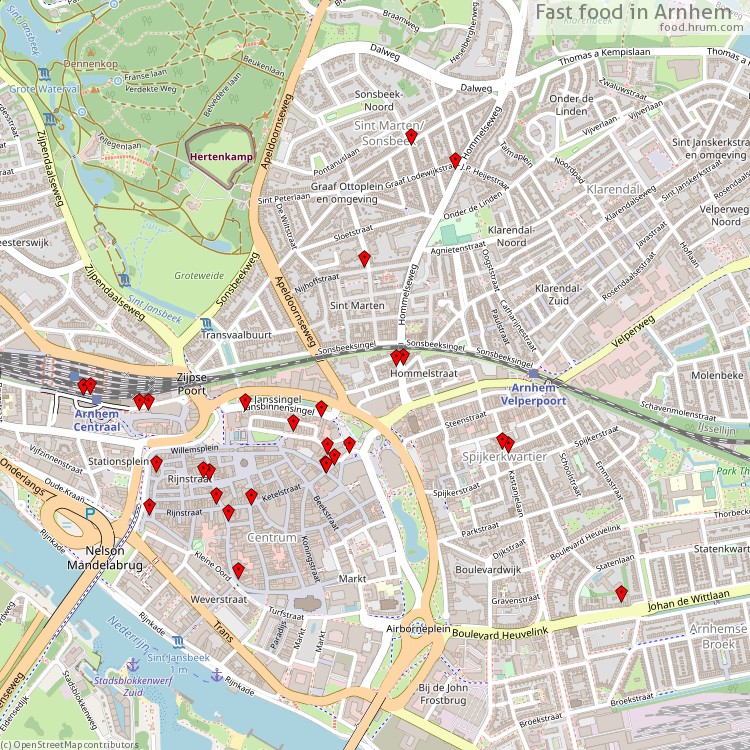 Fast food Arnhem - map of restaurants