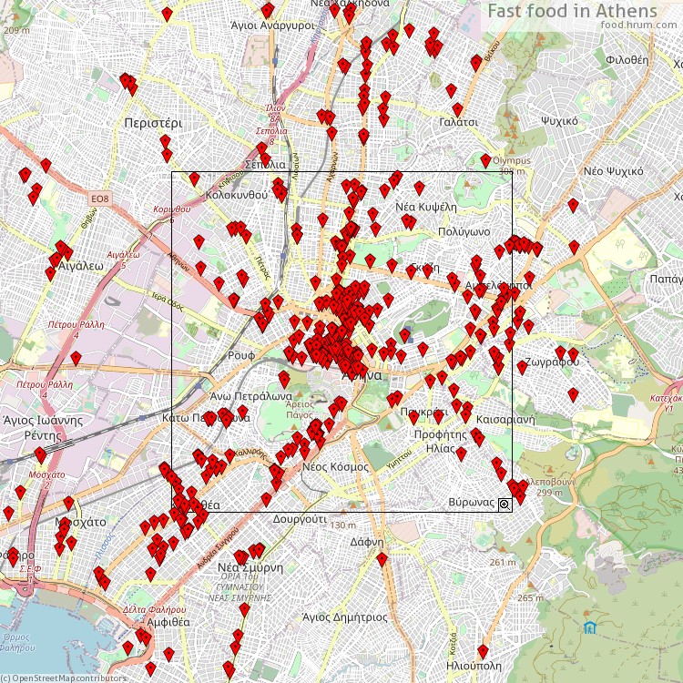 Γρήγορο φαγητό Αθήνα - map of restaurants