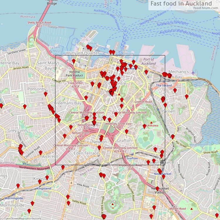 Fast food Auckland - map of restaurants