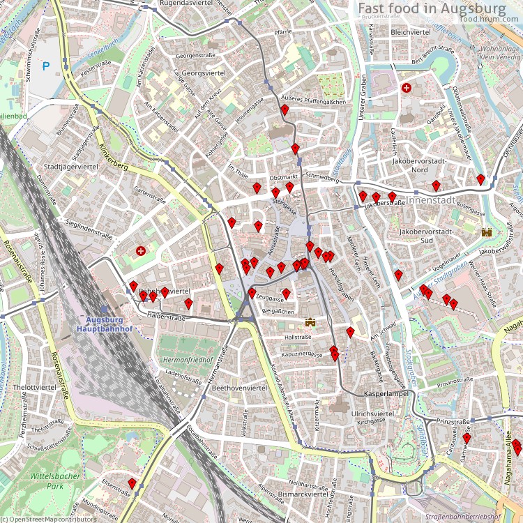 Fast Food Augsburg - map of restaurants