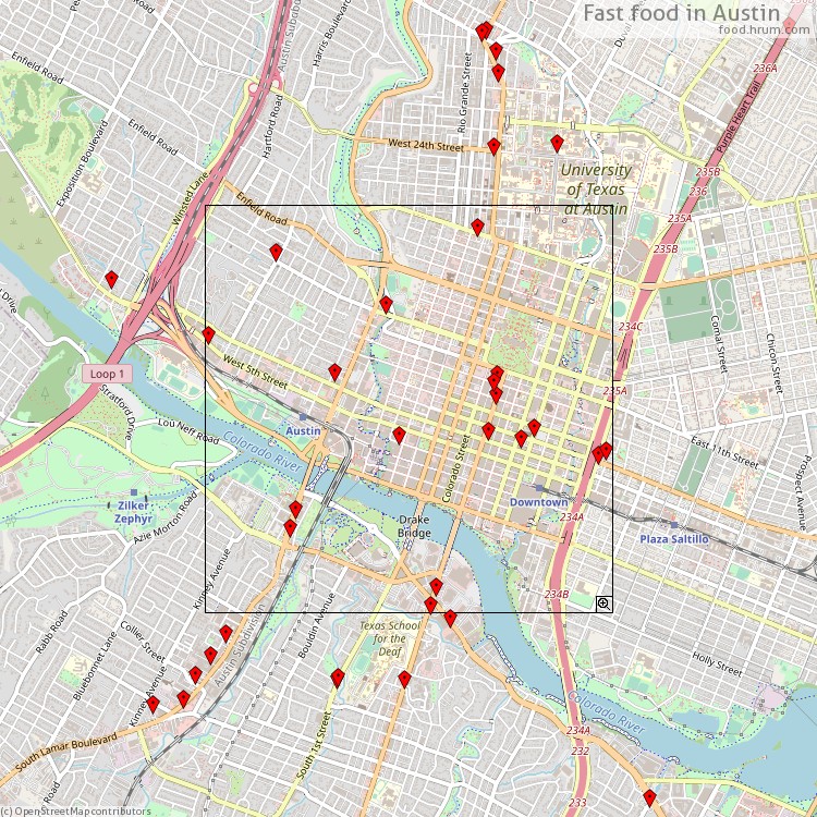 Fast food Austin - map of restaurants