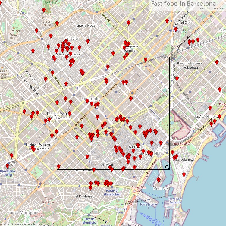 Menjar ràpid Barcelona - map of restaurants