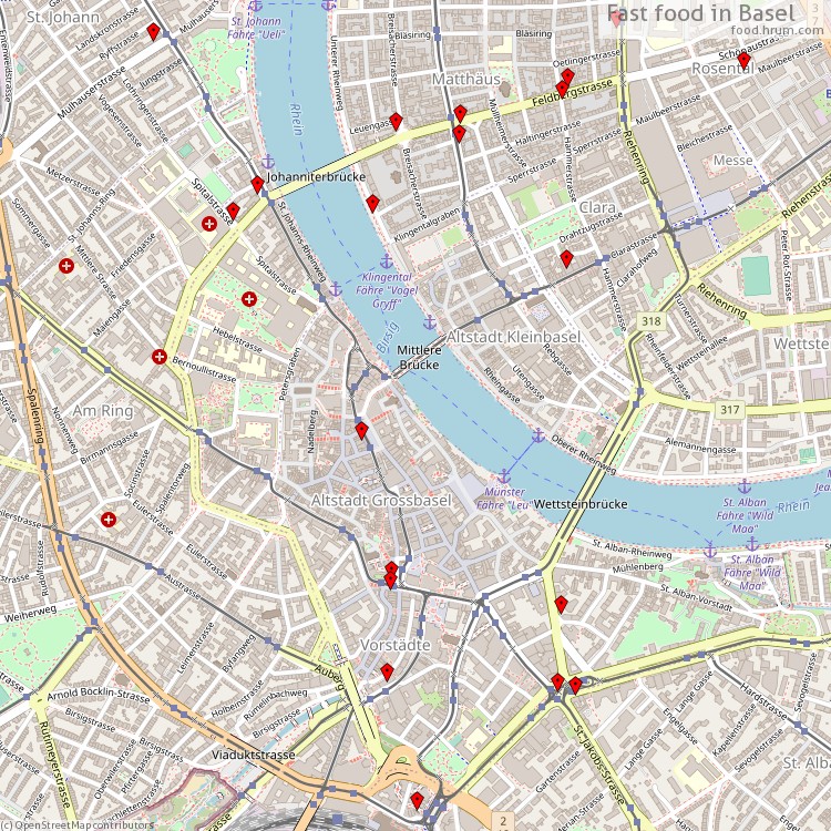 Fast Food Basel - map of restaurants