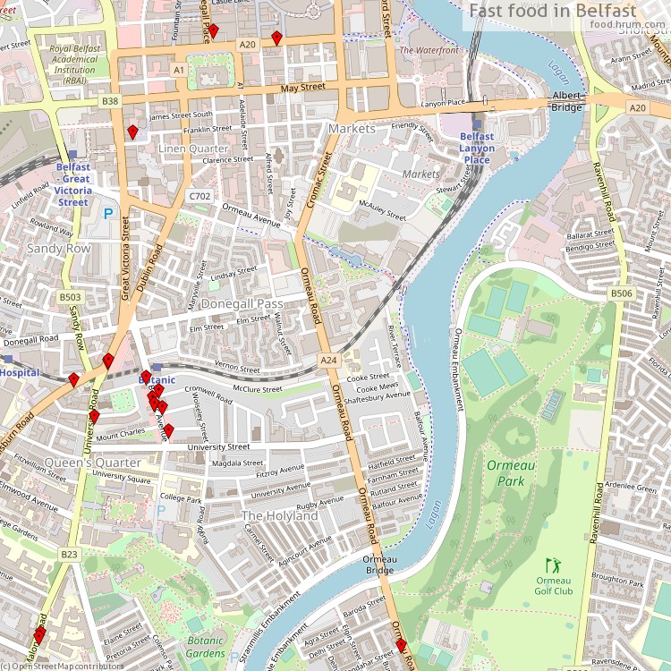 Fast food Belfast - map of restaurants
