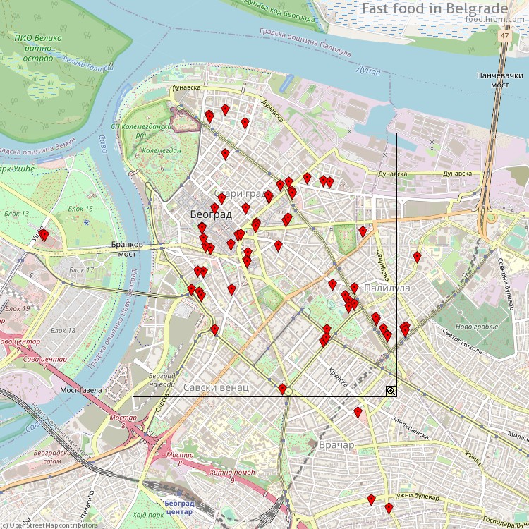 Fast food Belgrade - map of restaurants