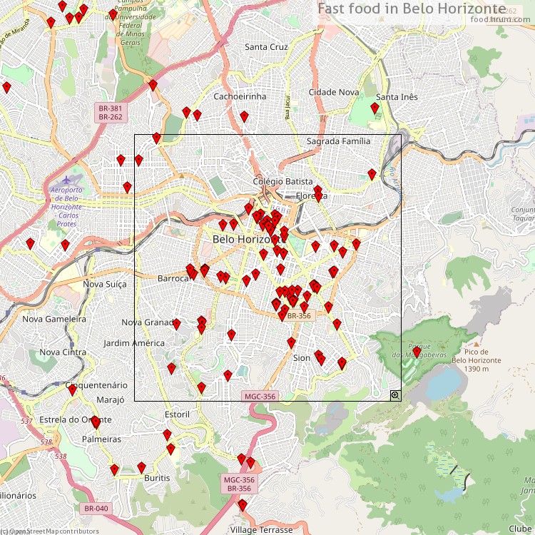 Fast food Belo Horizonte - map of restaurants