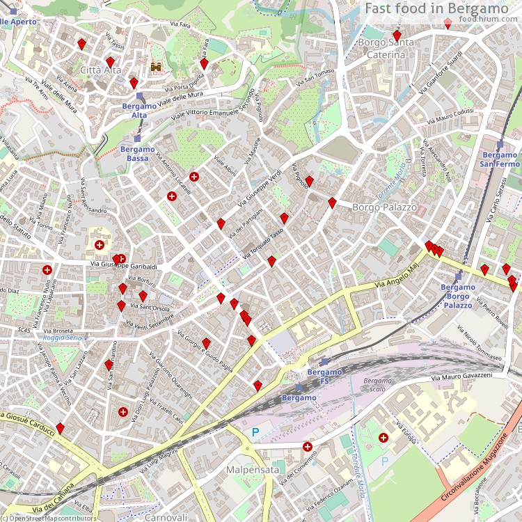 Fast food Bergamo - map of restaurants