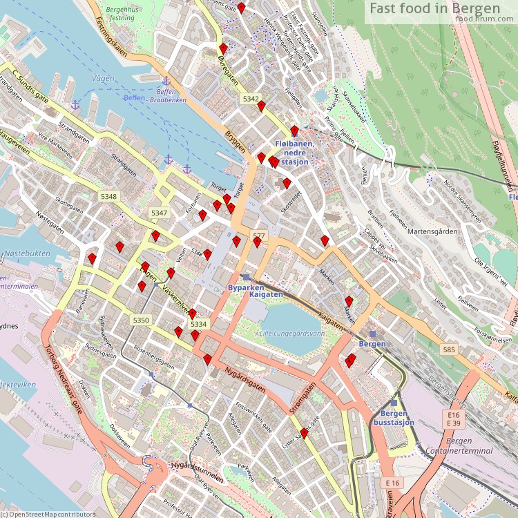 Fast food Bergen - map of restaurants