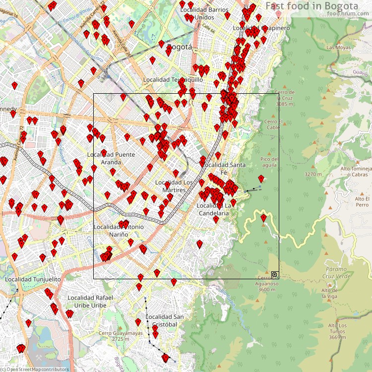 Fast food Bogota - map of restaurants