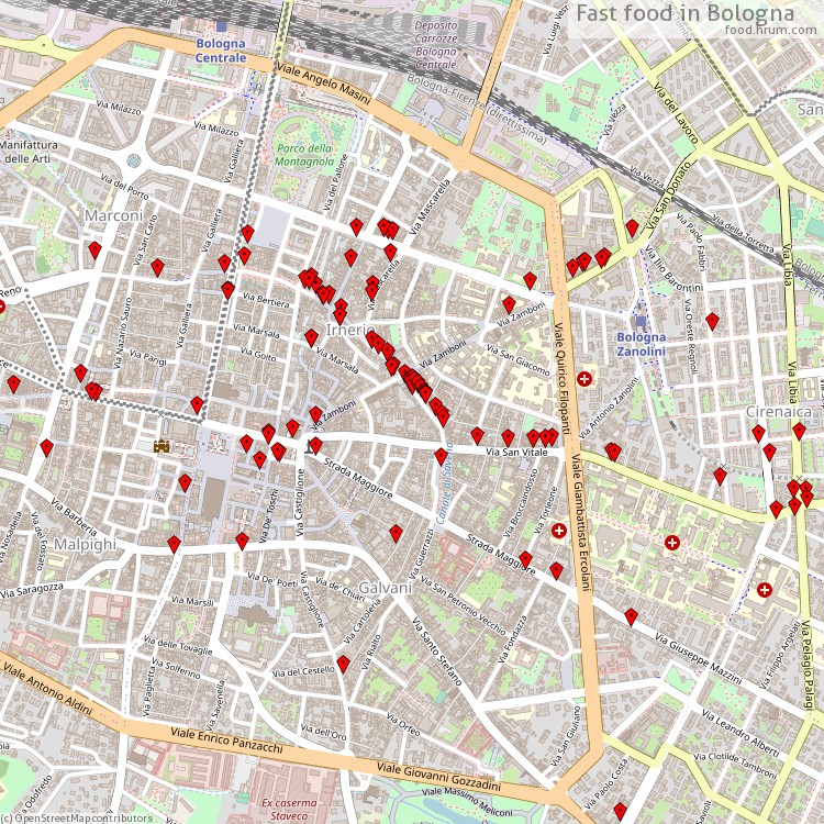 Fast food Bologna - map of restaurants
