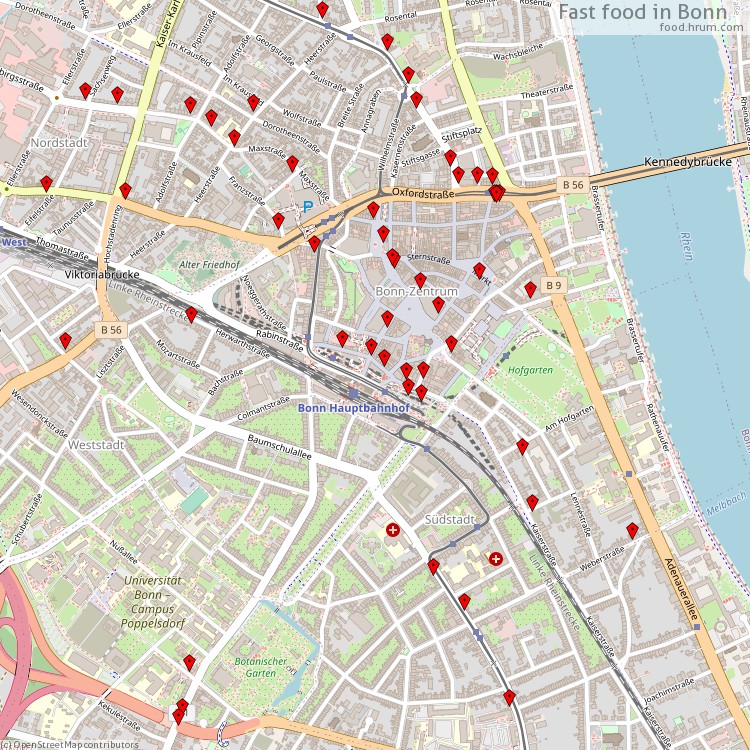 Fast Food Bonn - map of restaurants