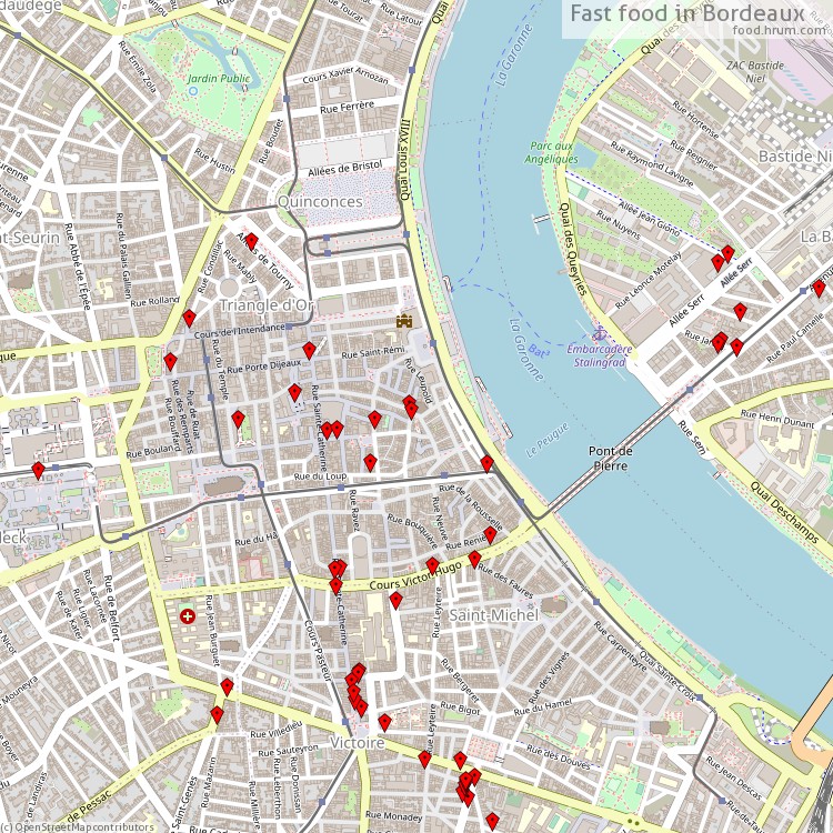 Fast food Bordeaux - map of restaurants