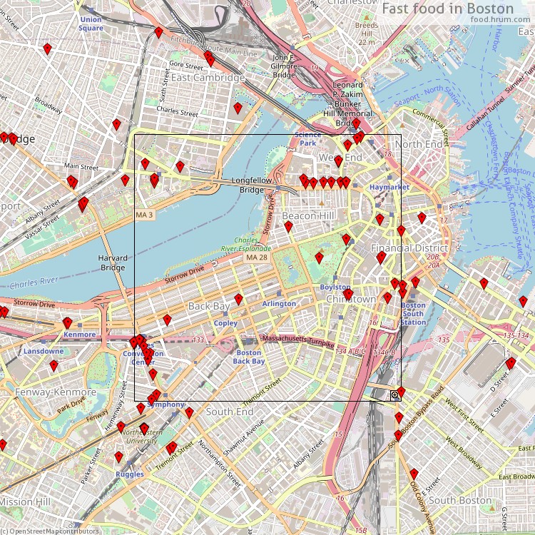 Fast food Boston - map of restaurants