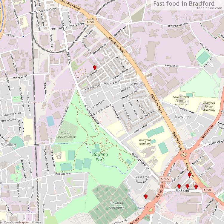 Fast food Bradford - map of restaurants