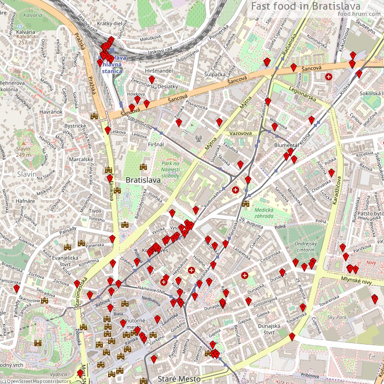 Fast food Bratislava - map of restaurants