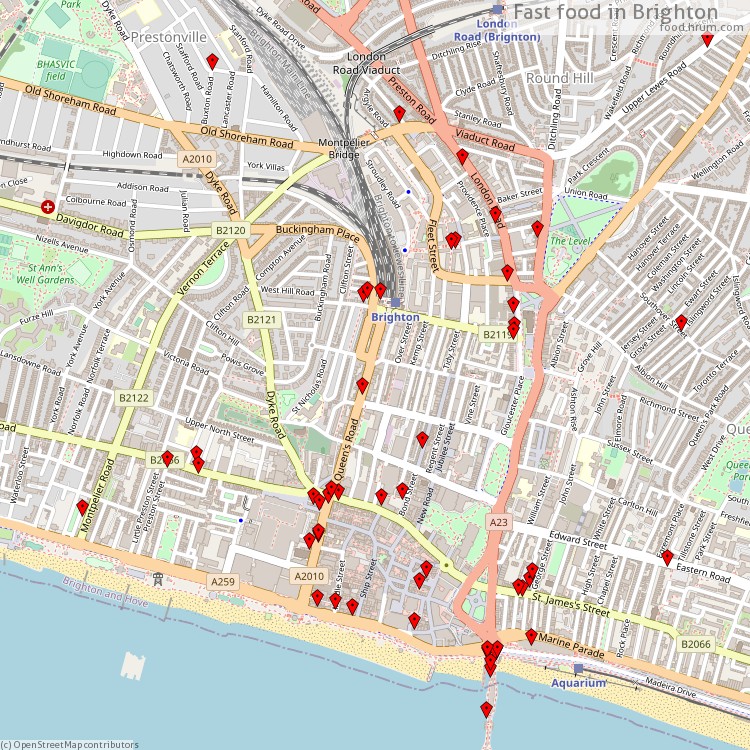 Fast food Brighton - map of restaurants