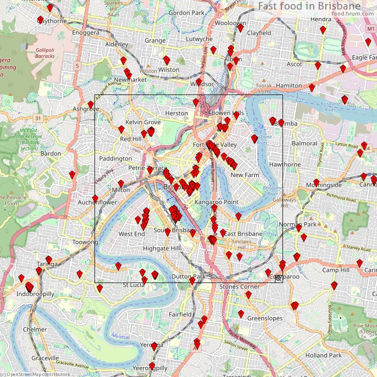 Fast food Brisbane - map of restaurants