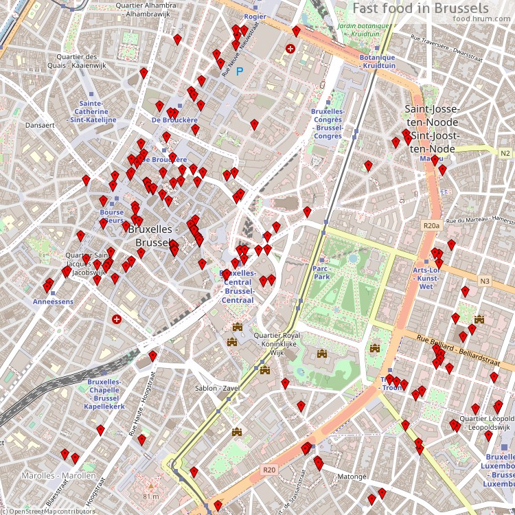 Fast food Bruxelles - Brussel - map of restaurants