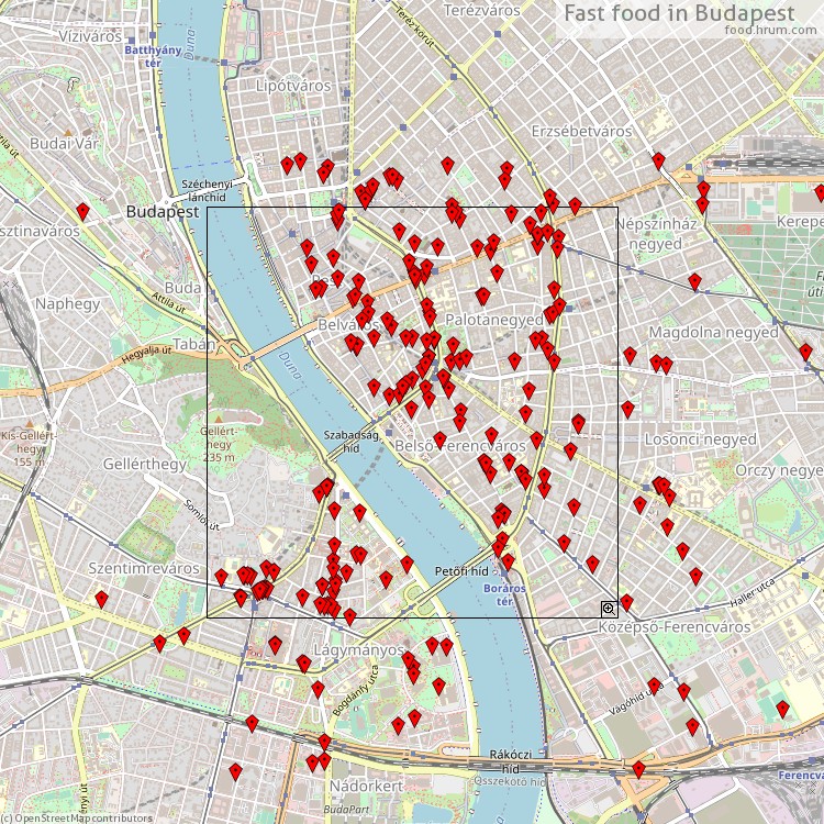 Fast food Budapest - map of restaurants