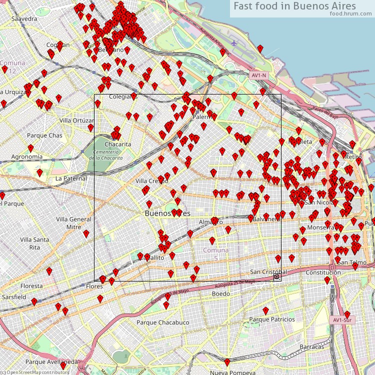 Fast food Buenos Aires - map of restaurants