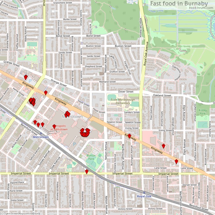 Fast food Burnaby - map of restaurants