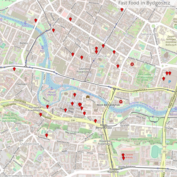 Fast food Bydgoszcz - map of restaurants