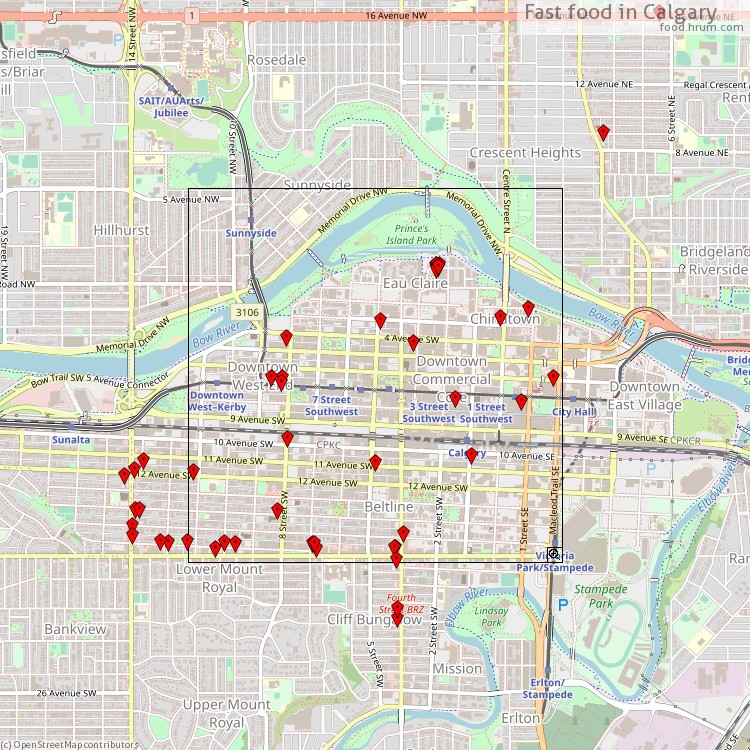 Fast food Calgary - map of restaurants