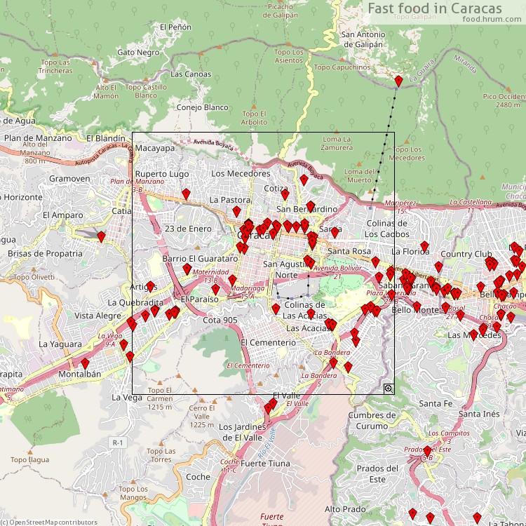 Fast food Caracas - map of restaurants