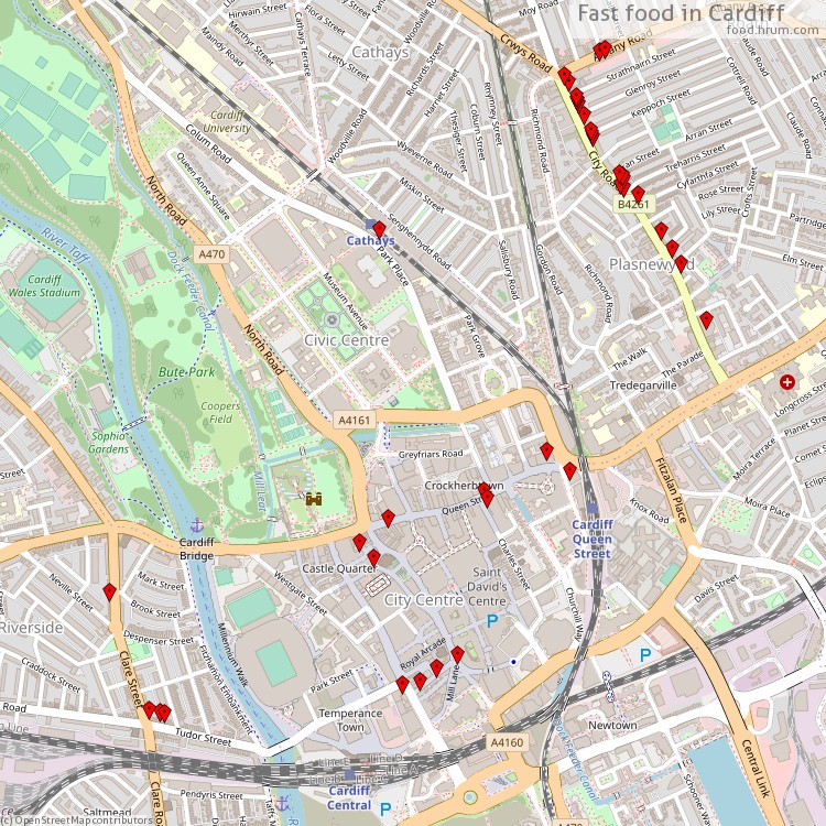 Fast food Cardiff - map of restaurants