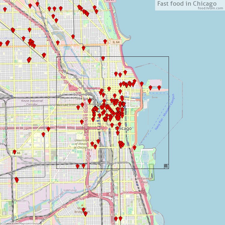 Fast food Chicago - map of restaurants
