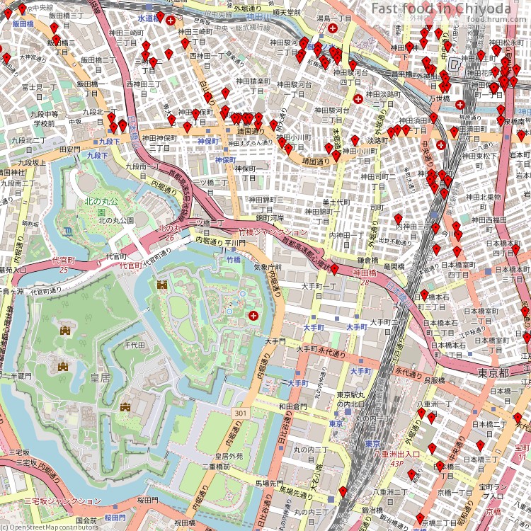 Fast food Chiyoda - map of restaurants