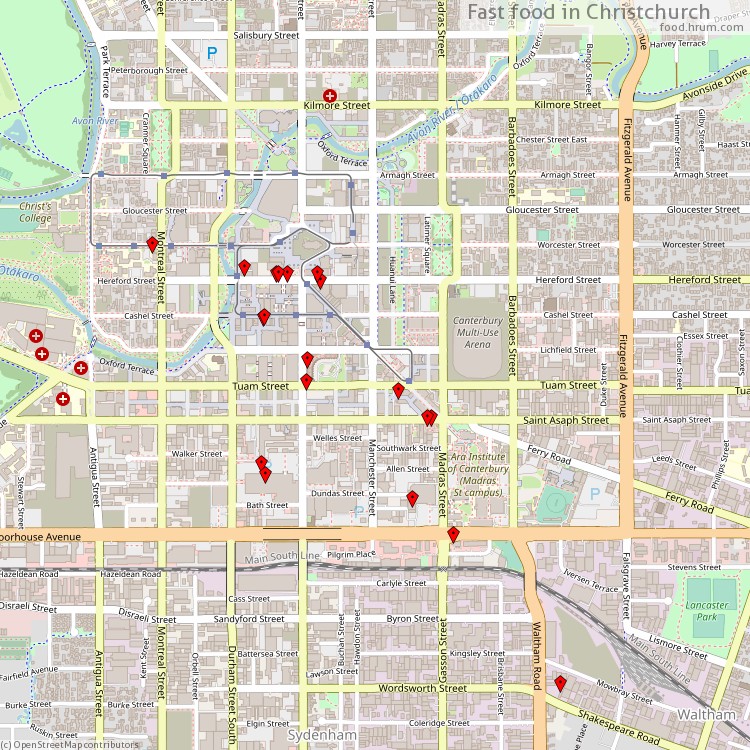 Fast food Christchurch - map of restaurants