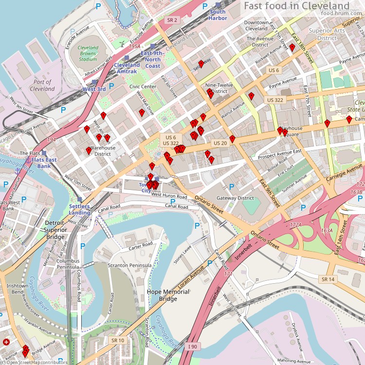 Fast food Cleveland - map of restaurants