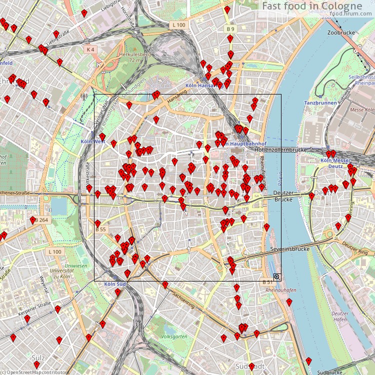 Fast Food Köln - map of restaurants
