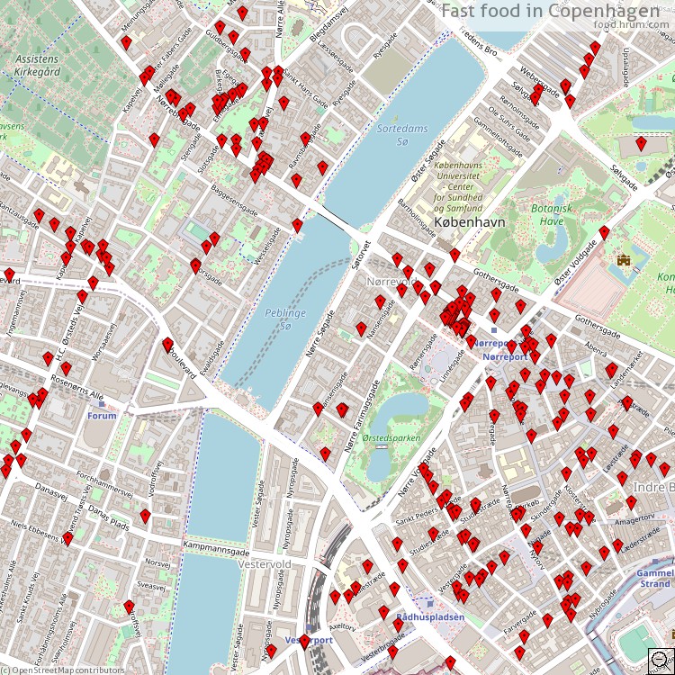 Fast food Copenhagen - map of restaurants