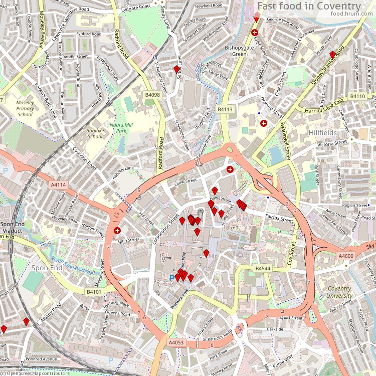 Fast food Coventry - map of restaurants