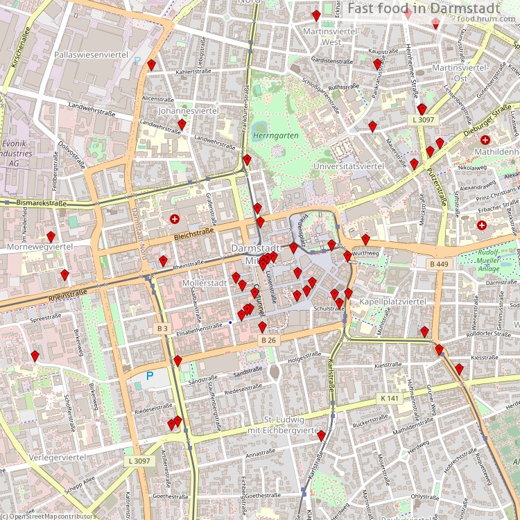Fast Food Darmstadt - map of restaurants