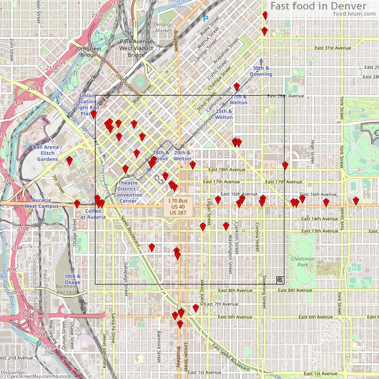Fast food Denver - map of restaurants