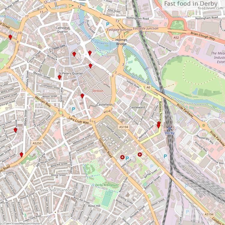 Fast food Derby - map of restaurants