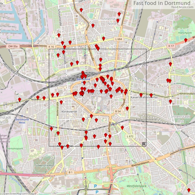 Fast Food Dortmund - map of restaurants