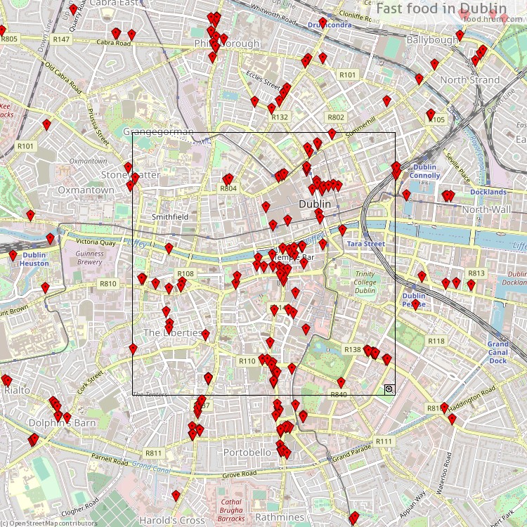 Fast food Dublin - map of restaurants