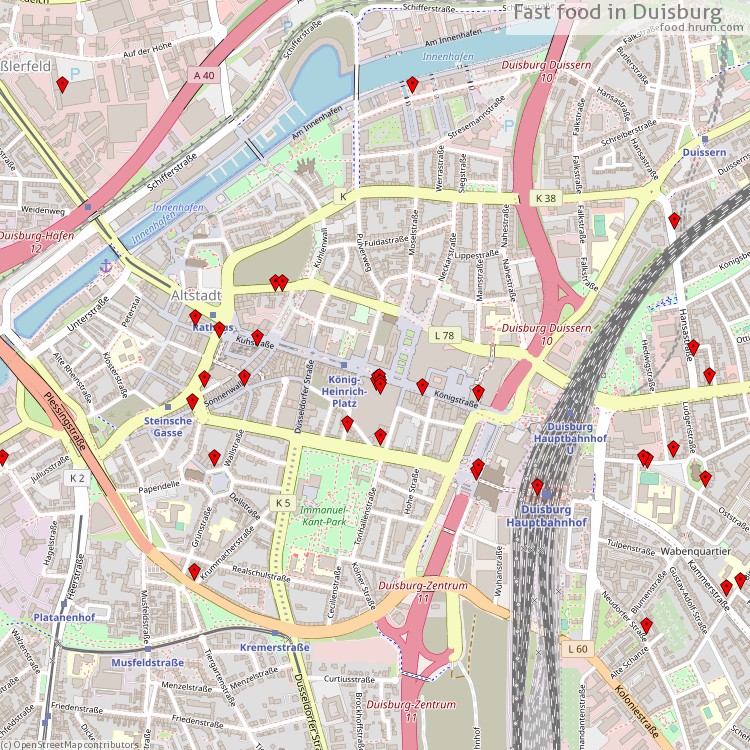 Fast Food Duisburg - map of restaurants