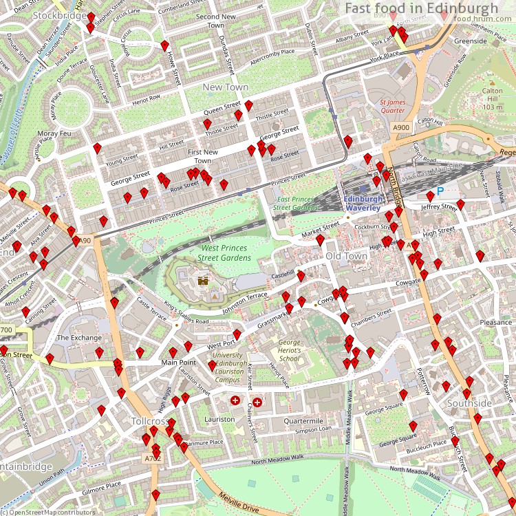 Fast food Edinburgh - map of restaurants